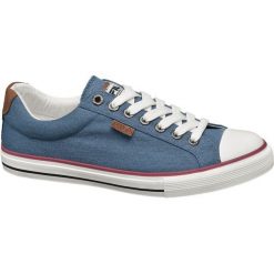 Tenisówki męskie Fila niebieskie. Niebieskie trampki męskie Fila, bez wzorów, z gumy, sportowe, bez zapięcia. Za 99,90 zł.