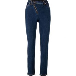 Dżinsy z ukośnym zamkiem bonprix ciemny denim. Czarne jeansy damskie bonprix, z jeansu. Za 99,99 zł.