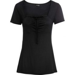 Shirt bonprix czarny. Czarne koszulki damskie bonprix, bez wzorów, z materiału, bez kołnierzyka, bez rękawów. Za 49,99 zł.