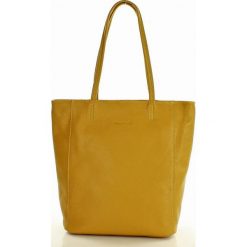 Shopper bag damskie: Modny shopper na ramię skórzany MARCO MAZZINI żółty senape