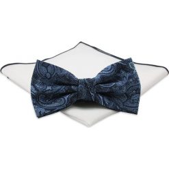 Granatowo-Niebieska Mucha z Białą Poszetką -CHATTIER- Męska, Wzór Paisley MUCH0550. Niebieskie muszki męskie Chattier, na imprezę, w paski, eleganckie. Za 44,00 zł.