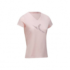 Koszulka krótki rękaw Gym & Pilates damska. Czerwone bluzki sportowe damskie DOMYOS, xs, z bawełny, z krótkim rękawem. W wyprzedaży za 24,99 zł.