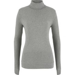 Shirt w prążek, z golfem bonprix szary melanż. Szare bluzki damskie marki bonprix, melanż. Za 24,99 zł.