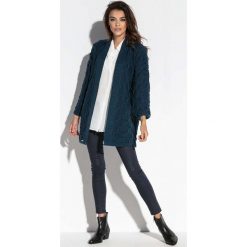 Granatowa Stylowa Narzutka w Geometryczny Wzór. Niebieskie swetry damskie Molly.pl, s, bez wzorów, z jeansu, bez rękawów. W wyprzedaży za 69,95 zł.