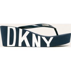 Dkny - Japonki. Niebieskie koturny damskie DKNY, bez obcasa, na obcasie, bez zapięcia. Za 229,90 zł.