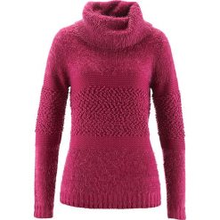 Sweter z golfem bonprix jeżynowo-czerwony. Różowe swetry damskie bonprix, bez wzorów, z dzianiny, bez rękawów. Za 84,99 zł.