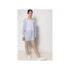 Sukienka koszulowa. Niebieskie sukienki damskie na komunię marki MROVCA, s, z elastanu, z koszulowym kołnierzykiem, koszulowe. Za 349,00 zł.