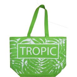 Shopper bag damskie: Torba plażowa „Texty” w kolorze zielonym – 35 x 58 x 23 cm