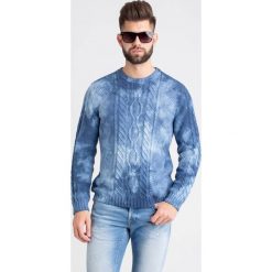 SWETER Trussardi Jeans. Niebieskie swetry męskie Trussardi Jeans, s, bez wzorów, z bawełny, z okrągłym kołnierzem, bez kaptura. Za 383,40 zł.