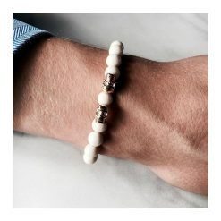 Bransoletka męska WHITE SKULL. Białe bransoletki męskie DIZARRO, z kryształem, złote. Za 190,00 zł.