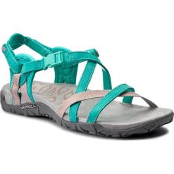 Sandały MERRELL - Terran Lattice II J03252 Bleu. Zielone klapki damskie marki Merrell, bez wzorów, ze skóry, na wysokim obcasie. W wyprzedaży za 189,00 zł.