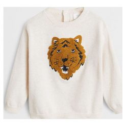 Mango Kids - Sweter dziecięcy Tiger 80-104 cm. Swetry chłopięce Mango Kids, z aplikacjami, z bawełny, z okrągłym kołnierzem. Za 89,90 zł.