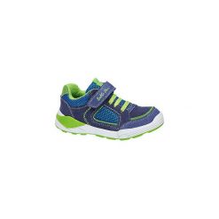 Granatowe półbuty chłopięce Bobbi-Shoes z zielonymi akcentami. Zielone półbuty chłopięce bez zapięcia. Za 83,00 zł.