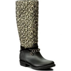 Kalosze GUESS - Ralan FLRAL3 RUB11 LEOPA. Czarne buty zimowe damskie marki Guess, z aplikacjami, z materiału. W wyprzedaży za 319,00 zł.