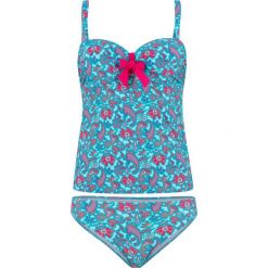 Tankini na fiszbinach (2 części) bonprix biało-różowo-turkusowy z nadrukiem. Białe stroje kąpielowe damskie bonprix, z nadrukiem. Za 109,99 zł.