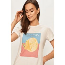 Answear - T-shirt. Białe bluzki damskie ANSWEAR, s, z nadrukiem, z bawełny, casualowe, z okrągłym kołnierzem. Za 49,90 zł.