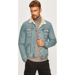 Wrangler - Kurtka. Niebieskie płaszcze męskie Wrangler, xl, bez wzorów, z bawełny, krótkie, bez kaptura. W wyprzedaży za 449,90 zł.