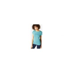 Koszulka krótki rękaw slim Gym & Pilates 520 damska. Niebieskie t-shirty damskie NYAMBA, m, bez wzorów, z elastanu, sportowe, bez kołnierzyka. Za 54,99 zł.