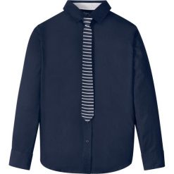 Koszula z krawatem (2 części) Slim Fit bonprix ciemnoniebieski. Niebieskie koszule chłopięce bonprix, bez wzorów, eleganckie, z klasycznym kołnierzykiem, bez rękawów. Za 84,99 zł.