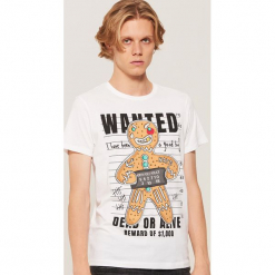 T-shirt ze świątecznym motywem - Biały. Białe t-shirty męskie marki House, l. Za 39,99 zł.