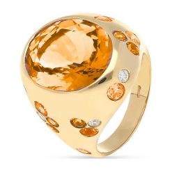 Pierścionek Złoty - złoto 750, Brylant 0,35ct,cytryn,. Żółte pierścionki damskie W.KRUK, z granatem, złote. Za 7490,00 zł.
