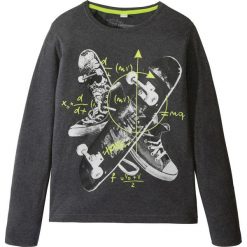 Shirt chłopięcy z długim rękawem i nadrukiem bonprix antracytowy melanż. Szare t-shirty chłopięce bonprix, z nadrukiem, z długim rękawem. Za 34,99 zł.
