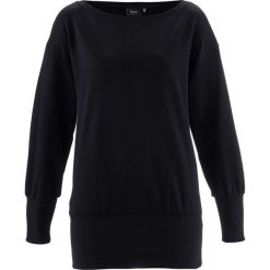 Bluza "oversize" bonprix czarny melanż. Czarne bluzy damskie bonprix, bez wzorów, bez rękawów, bez kaptura. Za 79,99 zł.