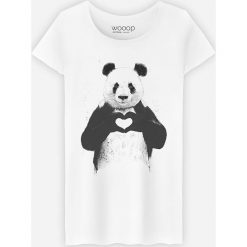 Koszulka "Love Panda" w kolorze białym. Białe koszulki damskie Wooop, xl, z nadrukiem, z bawełny, z okrągłym kołnierzem. W wyprzedaży za 56,95 zł.