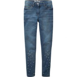 Dżinsy SKINNY z perełkami bonprix niebieski "bleached”. Niebieskie spodnie dziewczęce bonprix, z aplikacjami, z jeansu. Za 74,99 zł.