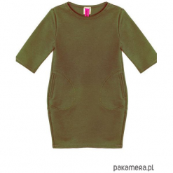 Sukienka dresowa dziecięca taliowana khaki. Brązowe sukienki dziewczęce marki Pakamera, z dresówki. Za 69,00 zł.