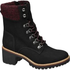 Botki damskie Highland Creek czarne. Czarne botki damskie na obcasie Highland Creek, z materiału, na zamek. Za 159,90 zł.