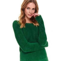 Gładki sweter z dekoltem w serek. Zielone swetry damskie Top Secret, na zimę, bez wzorów, bez rękawów, długie, bez kaptura. W wyprzedaży za 59,99 zł.
