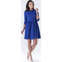 Niebieska Elegancka Sukienka z Okrągłym Kołnierzykiem. Niebieskie sukienki balowe marki Molly.pl, do pracy, l, z klasycznym kołnierzykiem, rozkloszowane. Za 139,90 zł.