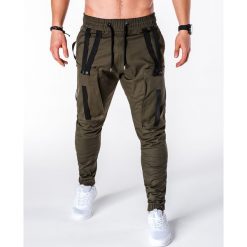 SPODNIE MĘSKIE JOGGERY P671 - KHAKI. Brązowe joggery męskie Ombre Clothing. Za 89,00 zł.