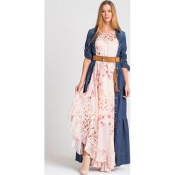 SUKIENKA TWINSET. Różowe sukienki damskie Twinset, na imprezę, z aplikacjami, z tkaniny, z okrągłym kołnierzem, bez rękawów, maxi, rozkloszowane. Za 944,30 zł.