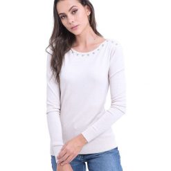 Sweter w kolorze białym. Białe swetry damskie William de Faye, bez wzorów, z kaszmiru, bez rękawów, bez kaptura. W wyprzedaży za 119,95 zł.