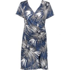 Sukienka w kolorze granatowo-białym. Niebieskie sukienki damskie SUNSHINE, m, bez wzorów, bez kołnierzyka, bez rękawów, midi, kopertowe. W wyprzedaży za 65,95 zł.