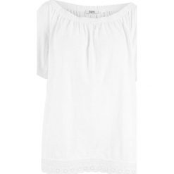 Shirt bawełniany "carmen" z ażurowym haftem bonprix biały. Białe koszulki damskie bonprix, z haftami, z bawełny, bez kołnierzyka, bez rękawów. Za 59,99 zł.