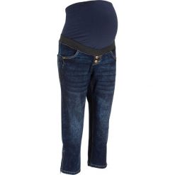 Dżinsy ciążowe 3/4 BOYFRIEND bonprix ciemny denim. Niebieskie jeansy damskie bonprix, z jeansu. Za 129,99 zł.