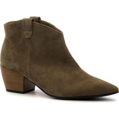 Kawowe welurowe botki na niskim obcasie 110S. Pomarańczowe botki damskie Neścior, ze skóry, eleganckie, na niskim obcasie, na obcasie, na zamek. W wyprzedaży za 259,00 zł.