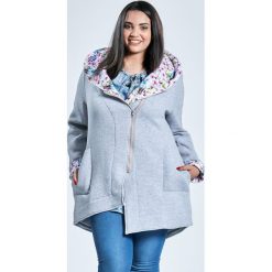 Szara bluza dresowa asymetryczny krój duże rozmiary kontrast OVERSIZE PLUS SIZE WIOSNA. Szare bluzy damskie Moda Size Plus Iwanek, z elastanu, eleganckie, bez kaptura. Za 199,90 zł.