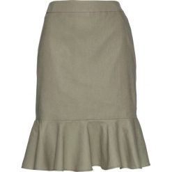 Spódnica lniana z falbaną bonprix khaki. Spódniczki damskie bonprix. Za 69,99 zł.