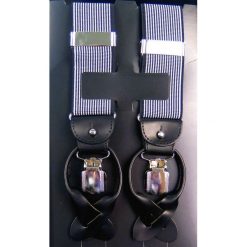 Granatowo - białe szelki w paski G18. Niebieskie szelki męskie . Za 67,50 zł.