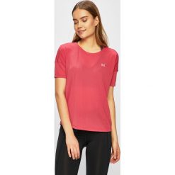 Under Armour - Top. Różowe topy damskie Under Armour, s, bez wzorów, z elastanu, z okrągłym kołnierzem. W wyprzedaży za 99,90 zł.