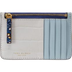 Portfele damskie: Tory Burch COLOR BLOCK TOP ZIP CARD CASE Portfel blue wild pansy