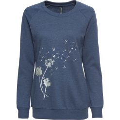 Bluza dresowa bonprix indygo melanż - z nadrukiem. Niebieskie bluzy damskie bonprix, z dresówki, bez kaptura. Za 64,99 zł.