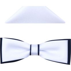 Biało-granatowa mucha męska slim B60. Białe muszki męskie Modini Moda Męska, na co dzień, bez wzorów, z tkaniny, eleganckie. Za 49,50 zł.