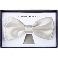 Mucha Biała. Białe muszki męskie marki LANCERTO, z dzianiny, eleganckie. Za 79,90 zł.