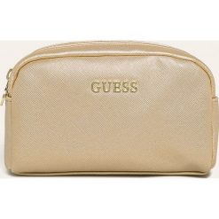 Guess Jeans - Kosmetyczka. Żółte kosmetyczki damskie Guess Jeans, z aplikacjami, z jeansu. W wyprzedaży za 129,90 zł.