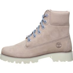 Skórzane botki w kolorze jasnoszarym. Botki damskie Timberland. W wyprzedaży za 395,95 zł.